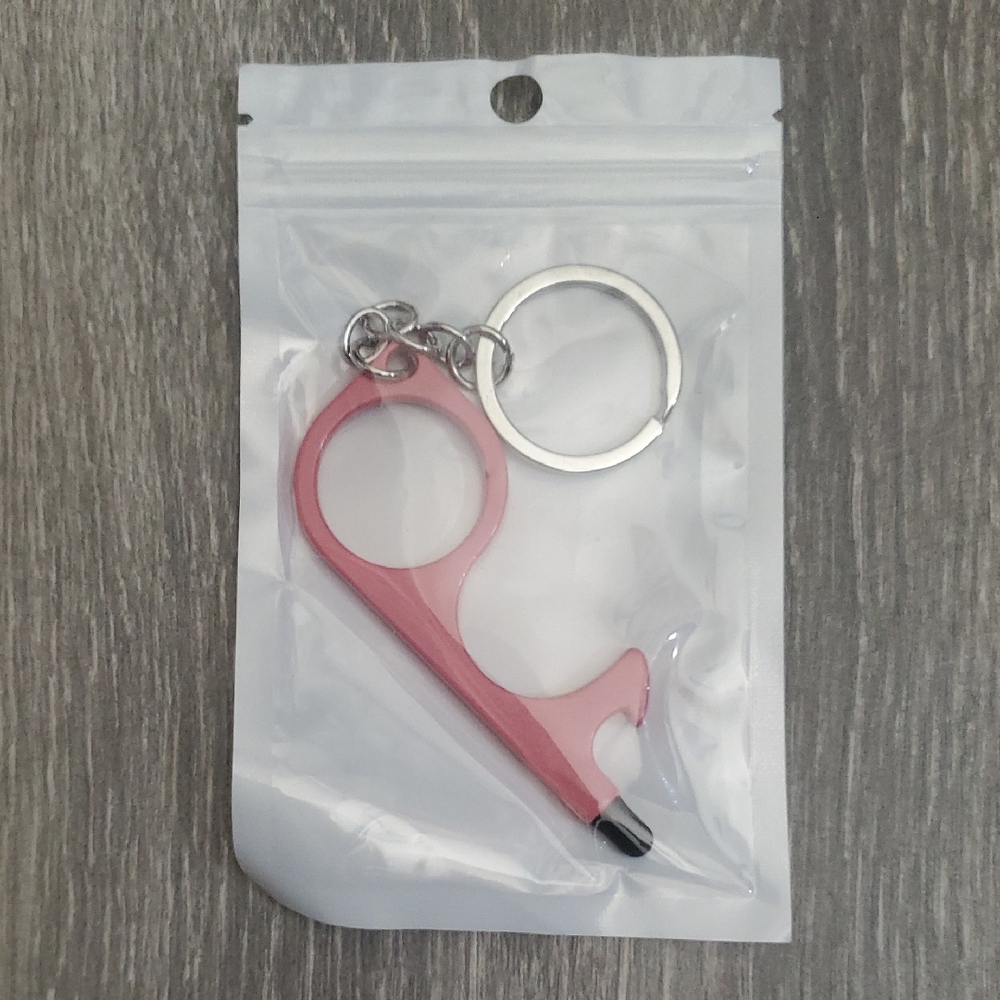 Pink No-Touch Keychain Tool - Touch-Free Door Opener